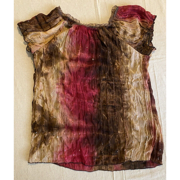 Festival Blouse Womens Medium Chiffon Sequin Ombre Pullover Boho Top - Picture 1 of 8